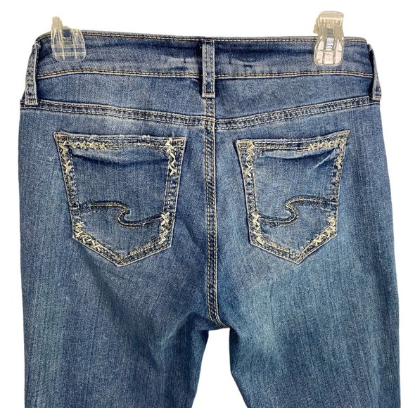 Silver Jeans Womens 28x33 Suki Bootcut Embroidered Mid Rise Stretch Dark‎ Wash - Picture 7 of 14